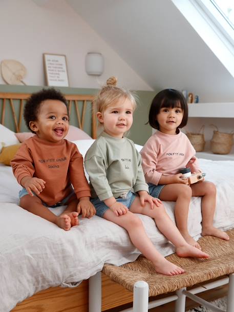 Sweatshirt with Message for Babies GREEN MEDIUM SOLID WITH DESIG - vertbaudet enfant 