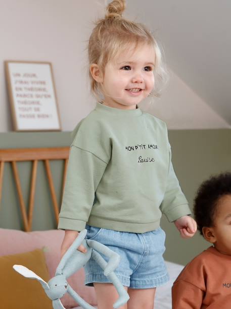 Sweat à message bébé personnalisable vert grisé - vertbaudet enfant 