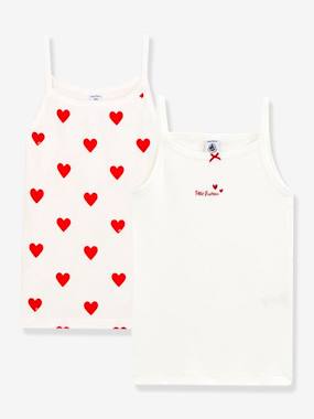 -Pack of 2 Strappy Cotton Vests with Hearts, for Girls - Petit Bateau