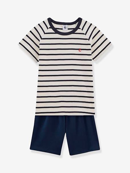 Striped Cotton Pyjamas for Boys - Petit Bateau BLUE DARK STRIPED - vertbaudet enfant 