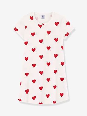 Girls-"Hearts" Nightie in Organic Cotton for Girls, by Petit Bateau