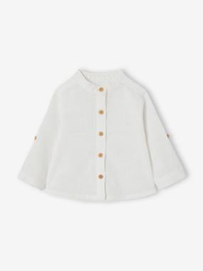 Shirt with Mandarin Collar & Roll-Up Sleeves for Babies  - vertbaudet enfant