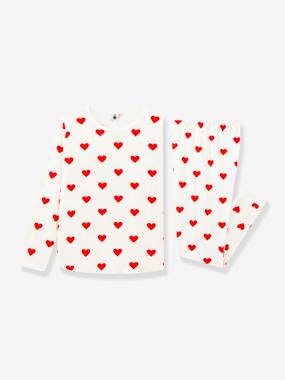 Girls-Long Sleeve Heart Pyjamas in Organic Cotton for Girls, by Petit Bateau