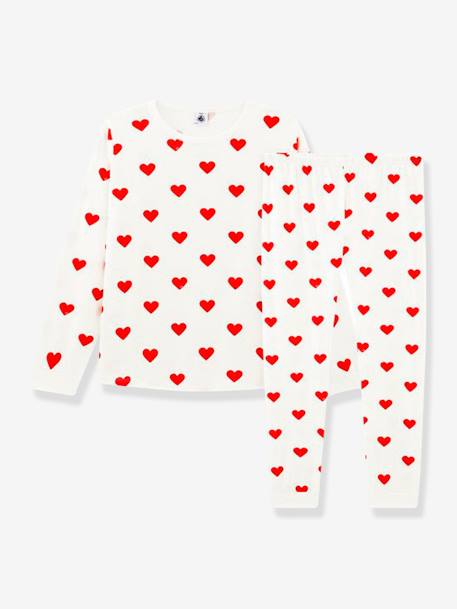 Long Sleeve Heart Pyjamas in Organic Cotton for Girls, by Petit Bateau WHITE LIGHT ALL OVER PRINTED - vertbaudet enfant 