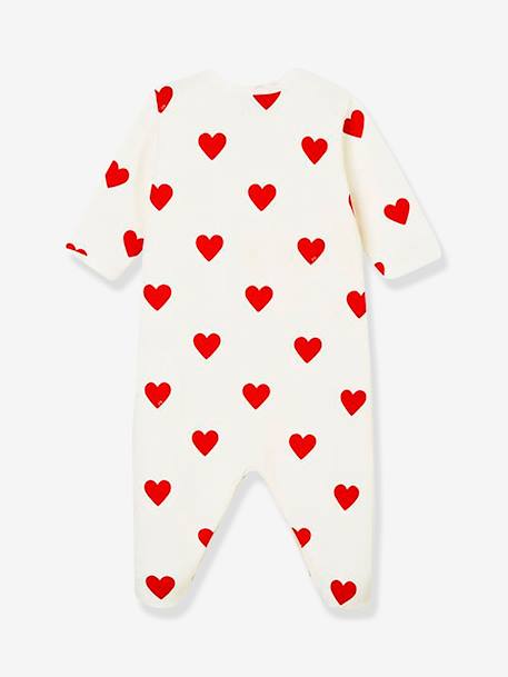 Baby Sleepsuit with Hearts, in Fleece, Petit Bateau WHITE LIGHT ALL OVER PRINTED - vertbaudet enfant 