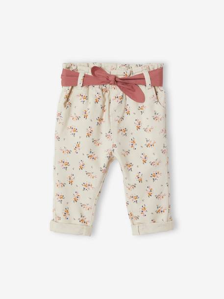 Paperbag Trousers with Belt, for Babies BEIGE LIGHT ALL OVER PRINTED - vertbaudet enfant 