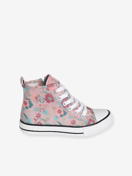High Top Trainers in Fancy Fabric, for Girls PINK MEDIUM ALL OVER PRINTED - vertbaudet enfant 