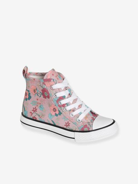 High Top Trainers in Fancy Fabric, for Girls PINK MEDIUM ALL OVER PRINTED - vertbaudet enfant 