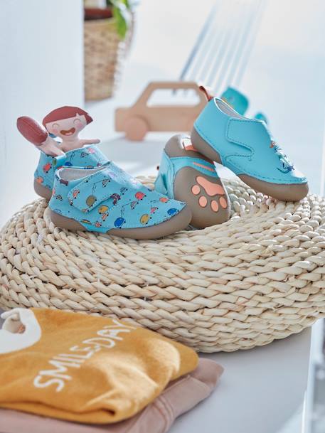 Printed Fabric Booties for Baby Boys Blue/Print - vertbaudet enfant 