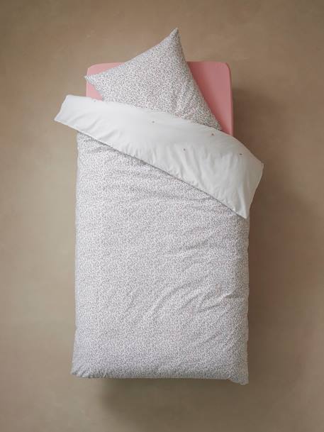 Duvet Cover + Pillowcase Set for Children To The Moon, Oeko-Tex® WHITE LIGHT SOLID WITH DESIGN - vertbaudet enfant 