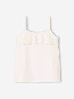 Sleeveless Top with Ruffles in Broderie Anglaise for Girls  - vertbaudet enfant