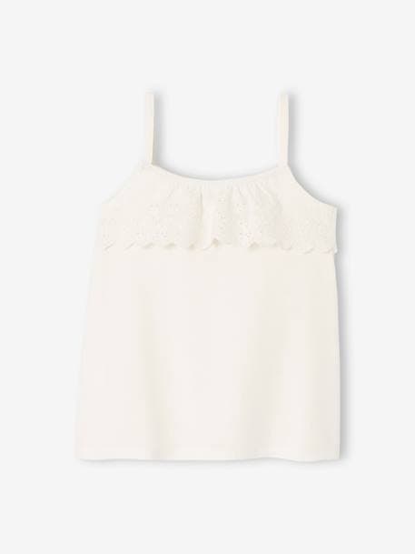 Sleeveless Top with Ruffles in Broderie Anglaise for Girls old rose+WHITE MEDIUM SOLID - vertbaudet enfant 
