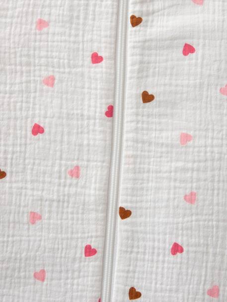Summer Special Baby Sleep Bag in Cotton Gauze, with opening in the middle, Small Hearts WHITE LIGHT ALL OVER PRINTED - vertbaudet enfant 