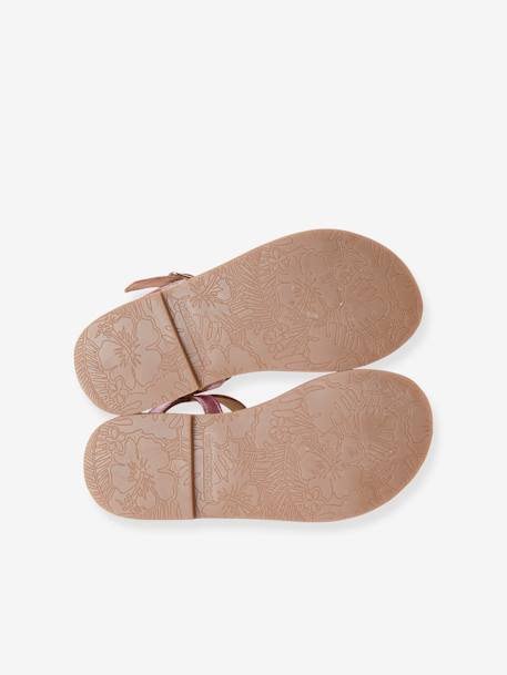 Leather Sandals for Girls PINK MEDIUM METALLIZED+YELLOW LIGHT METALLIZED - vertbaudet enfant 