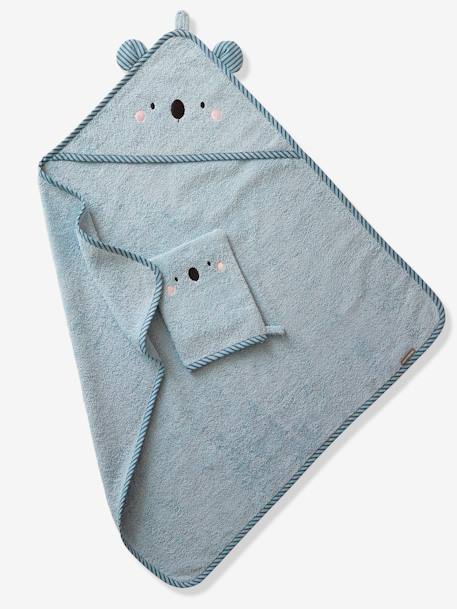 Baby Hooded Bath Cape With Embroidered Animals BLUE MEDIUM SOLID+PINK MEDIUM SOLID+White - vertbaudet enfant 