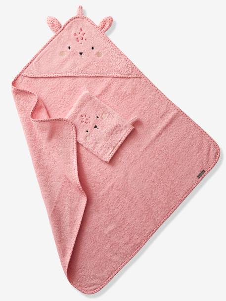 Baby Hooded Bath Cape With Embroidered Animals BLUE MEDIUM SOLID+PINK MEDIUM SOLID+White - vertbaudet enfant 