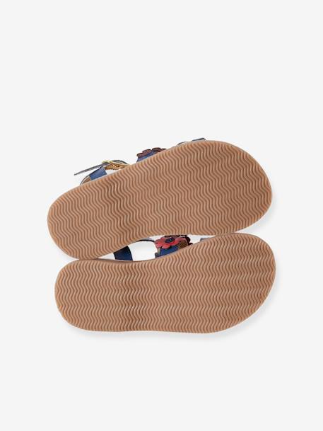 Leather Sandals for Girls, Designed for Autonomy BLUE DARK SOLID WITH DESIGN+BROWN LIGHT SOLID WITH DESIGN - vertbaudet enfant 