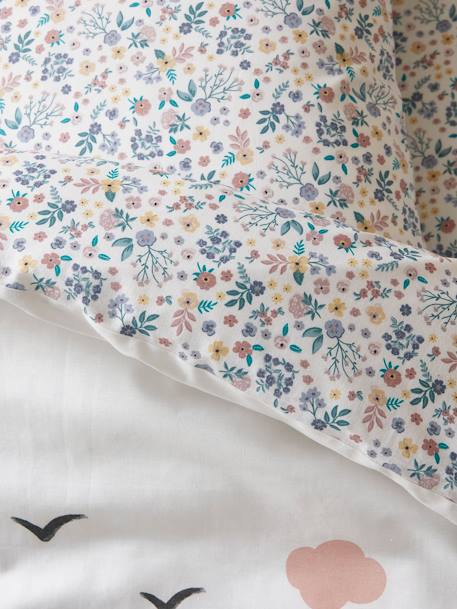 Duvet Cover + Pillowcase Set for Children, Lilac Square WHITE LIGHT SOLID WITH DESIGN - vertbaudet enfant 