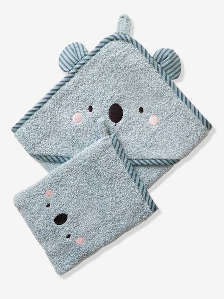 Cape de bain à capuche brodée animaux BLANC+bleu+rose - vertbaudet enfant 