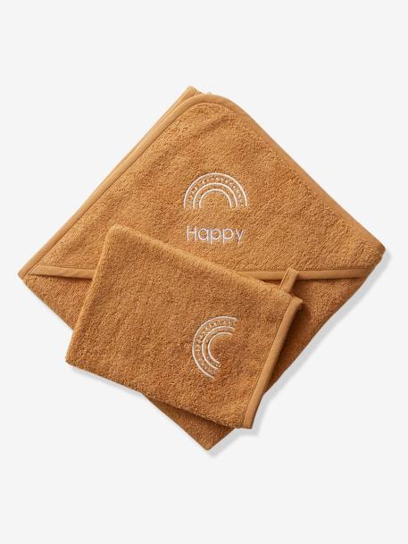 Cape de bain personnalisable et gant de toilette blanc+bleu moyen+framboise+ocre+rose poudré+vert bleuté+vert céladon - vertbaudet enfant 