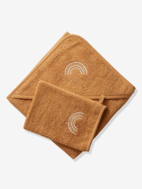 Cape de bain personnalisable et gant de toilette blanc+bleu moyen+framboise+ocre+rose poudré+vert bleuté+vert céladon - vertbaudet enfant 
