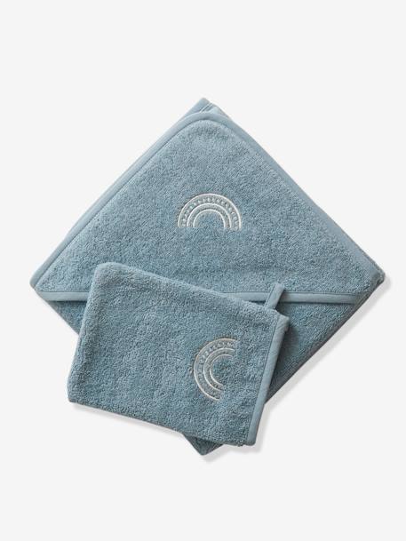 Cape de bain personnalisable et gant de toilette blanc+bleu moyen+framboise+ocre+rose poudré+vert bleuté+vert céladon - vertbaudet enfant 