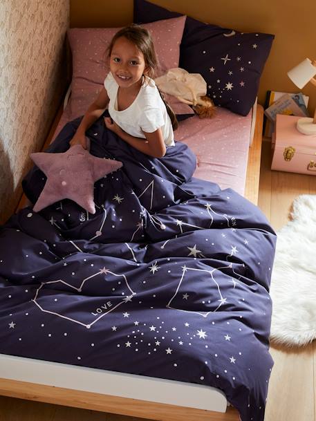Duvet Cover + Pillowcase Set with Glow-in-the-Dark Details, Miss Constellation Dark Blue - vertbaudet enfant 