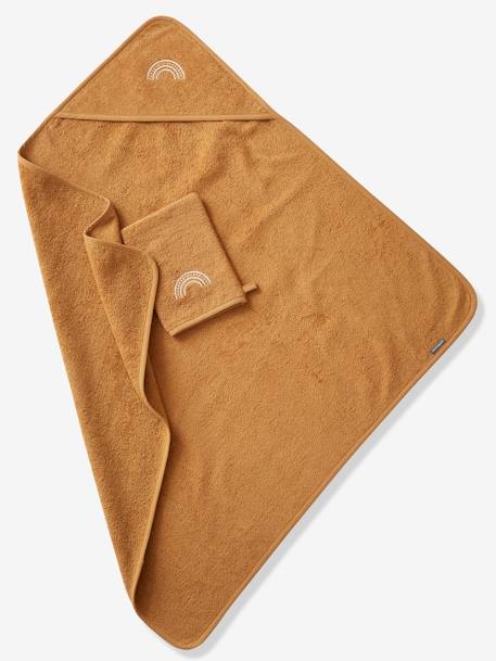 Cape de bain personnalisable et gant de toilette blanc+bleu moyen+framboise+ocre+rose poudré+vert bleuté+vert céladon - vertbaudet enfant 