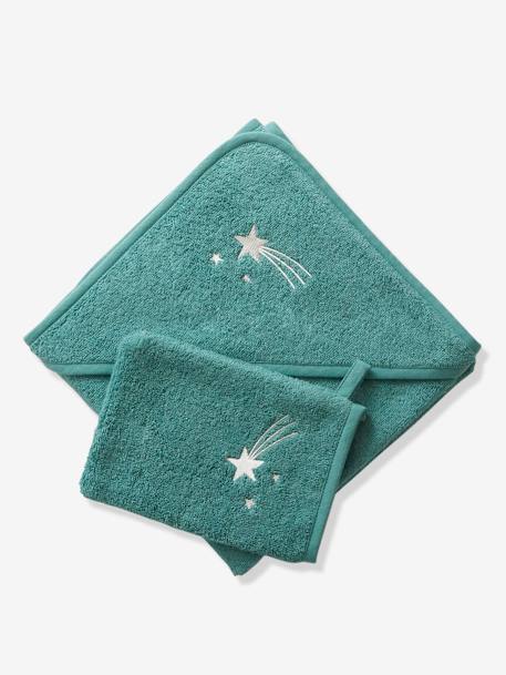 Cape de bain personnalisable et gant de toilette blanc+bleu moyen+framboise+ocre+rose poudré+vert bleuté+vert céladon - vertbaudet enfant 