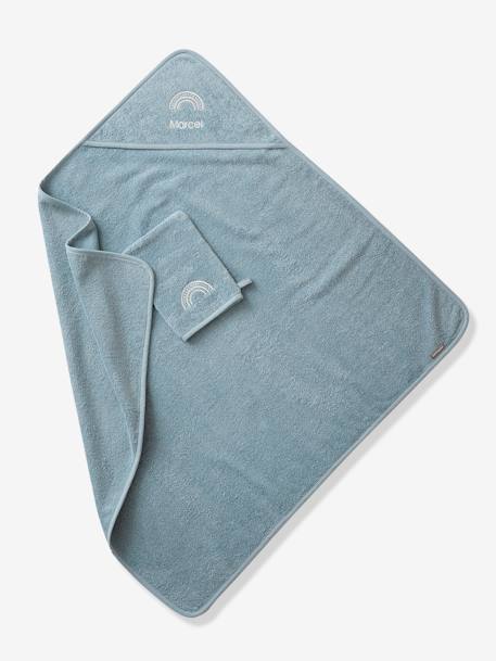 Cape de bain personnalisable et gant de toilette blanc+bleu moyen+framboise+ocre+rose poudré+vert bleuté+vert céladon - vertbaudet enfant 