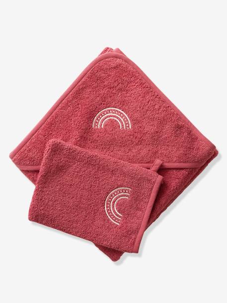 Cape de bain personnalisable et gant de toilette blanc+bleu moyen+framboise+ocre+rose poudré+vert bleuté+vert céladon - vertbaudet enfant 