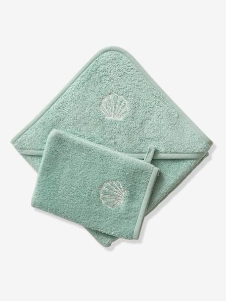 Cape de bain personnalisable et gant de toilette blanc+bleu moyen+framboise+ocre+rose poudré+vert bleuté+vert céladon - vertbaudet enfant 