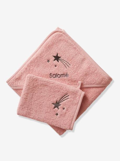 Cape de bain personnalisable et gant de toilette blanc+bleu moyen+framboise+ocre+rose poudré+vert bleuté+vert céladon - vertbaudet enfant 