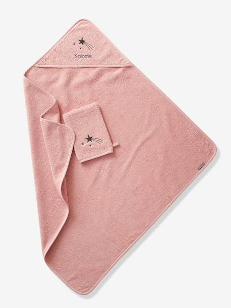 Cape de bain personnalisable et gant de toilette blanc+bleu moyen+framboise+ocre+rose poudré+vert bleuté+vert céladon - vertbaudet enfant 