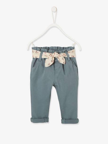 Trousers with Fabric Belt for Babies BROWN MEDIUM SOLID WITH DESIGN+Green+old rose - vertbaudet enfant 