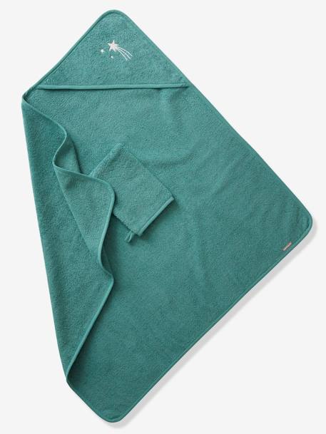 Cape de bain personnalisable et gant de toilette blanc+bleu moyen+framboise+ocre+rose poudré+vert bleuté+vert céladon - vertbaudet enfant 