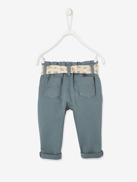 Trousers with Fabric Belt for Babies BROWN MEDIUM SOLID WITH DESIGN+Green - vertbaudet enfant 