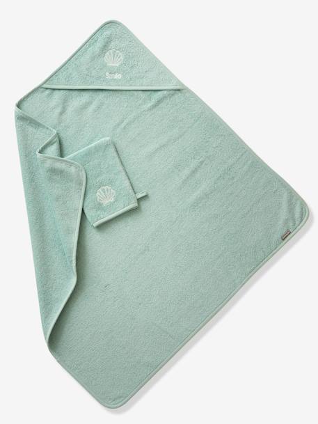 Cape de bain personnalisable et gant de toilette blanc+bleu moyen+framboise+ocre+rose poudré+vert bleuté+vert céladon - vertbaudet enfant 