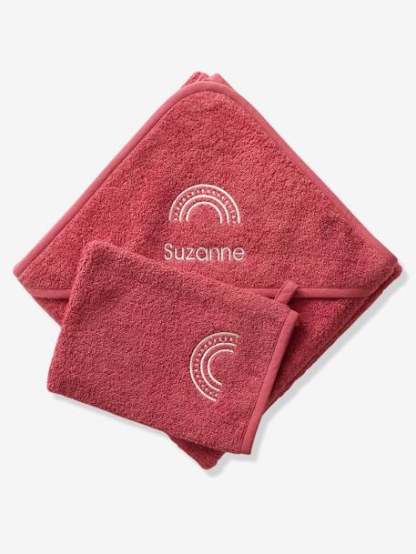 Cape de bain personnalisable et gant de toilette blanc+bleu moyen+framboise+ocre+rose poudré+vert bleuté+vert céladon - vertbaudet enfant 