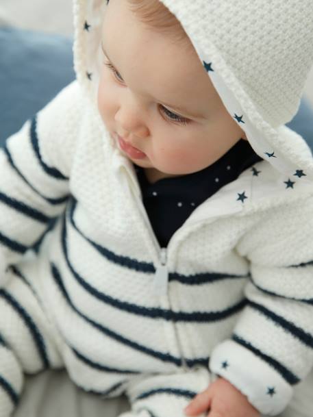 Combinaison en tricot bébé naissance doublée IVOIRE RAYE - vertbaudet enfant 
