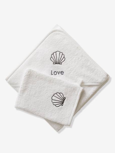Cape de bain personnalisable et gant de toilette blanc+bleu moyen+framboise+ocre+rose poudré+vert bleuté+vert céladon - vertbaudet enfant 