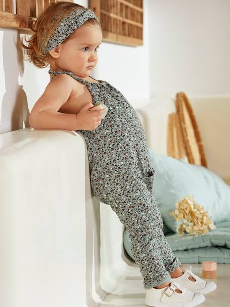 Fleece Jumpsuit & Hairband Set for Baby Girls GREEN MEDIUM ALL OVER PRINTED+night blue+pale pink+White/Print - vertbaudet enfant 