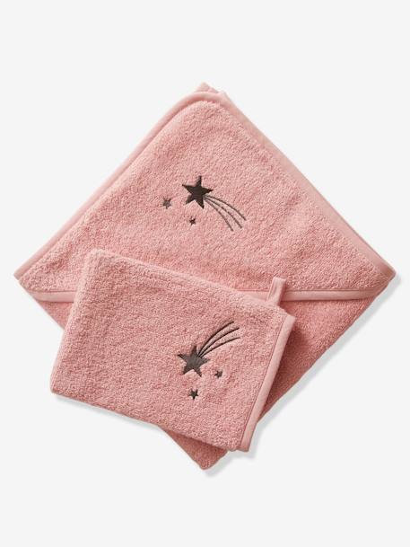 Cape de bain personnalisable et gant de toilette blanc+bleu moyen+framboise+ocre+rose poudré+vert bleuté+vert céladon - vertbaudet enfant 