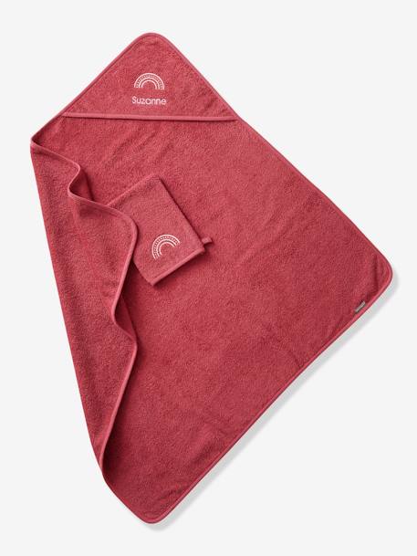 Cape de bain personnalisable et gant de toilette blanc+bleu moyen+framboise+ocre+rose poudré+vert bleuté+vert céladon - vertbaudet enfant 