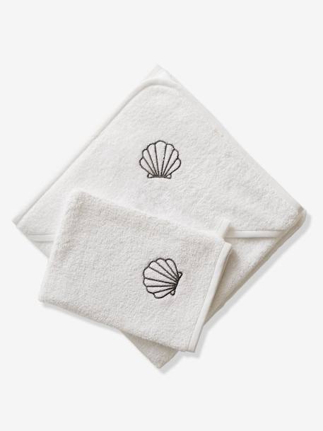 Cape de bain personnalisable et gant de toilette blanc+bleu moyen+framboise+ocre+rose poudré+vert bleuté+vert céladon - vertbaudet enfant 