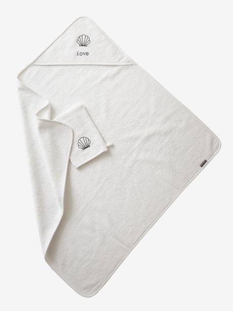 Cape de bain personnalisable et gant de toilette blanc+bleu moyen+framboise+ocre+rose poudré+vert bleuté+vert céladon - vertbaudet enfant 