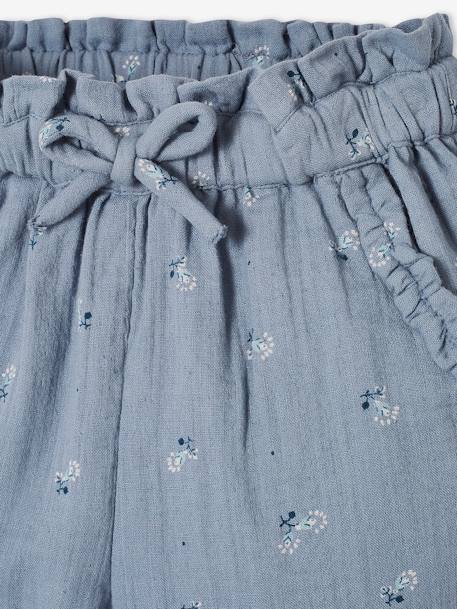 Pantacourt en gaze de coton fille bleu+blush+écru - vertbaudet enfant 