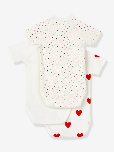 Lot de 3 bodies croisés manches courtes coeurs bébé naissance en coton bio blanc - vertbaudet enfant 