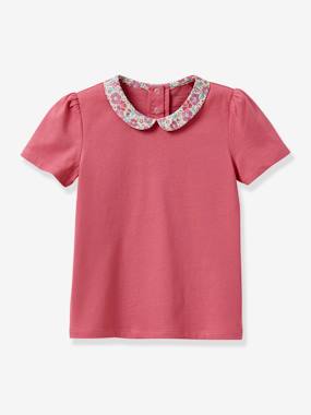 -Girl's organic cotton T-shirt with Peter Pan collar