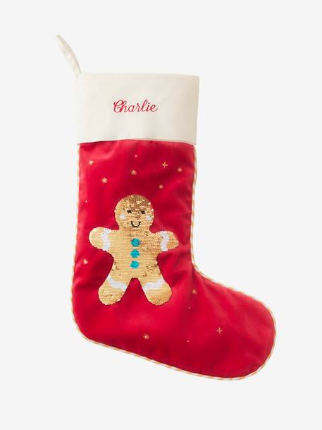Christmas Stocking with Reversible Sequins, Gingerbread Man Red/Multi - vertbaudet enfant 